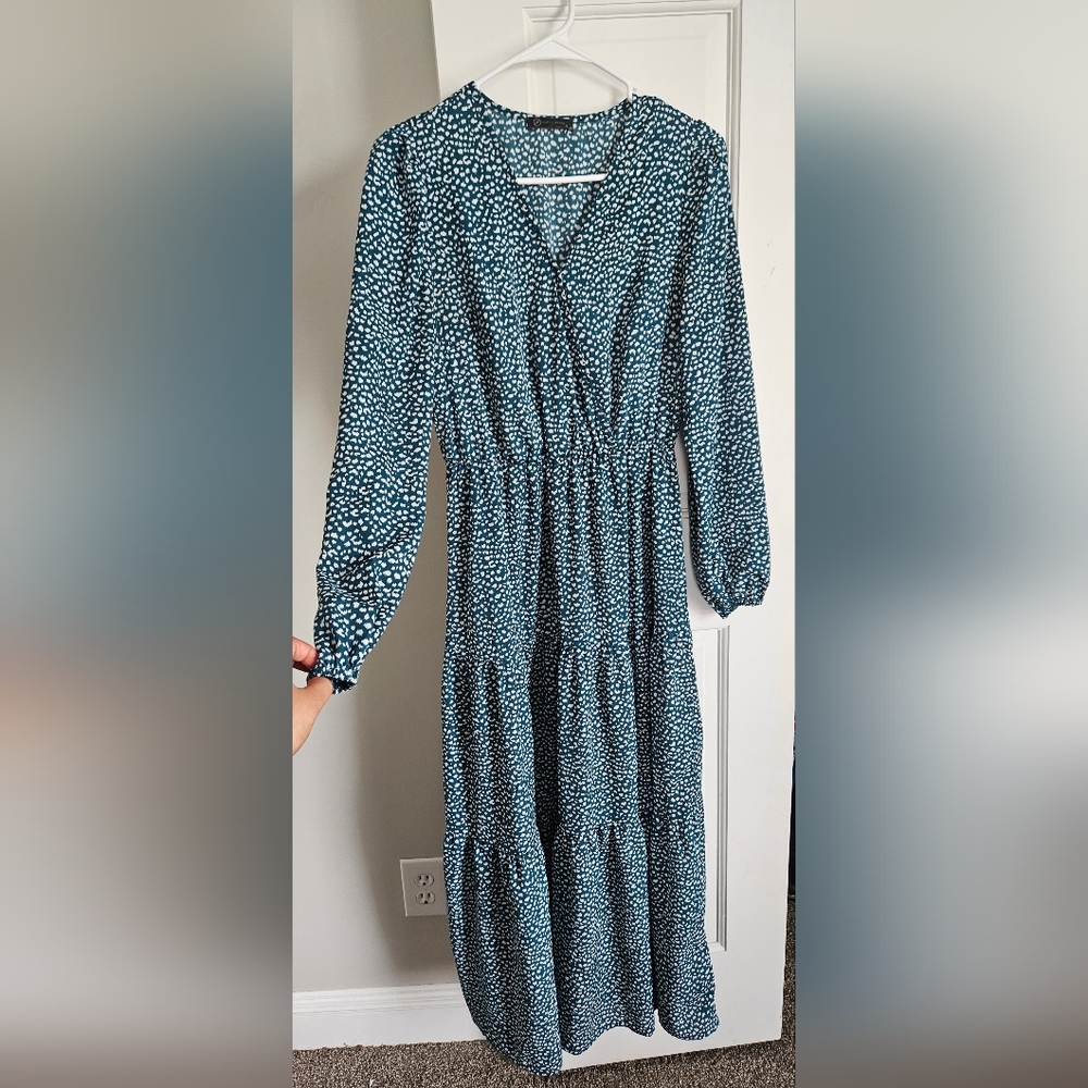 Teal and White Patterned Dress